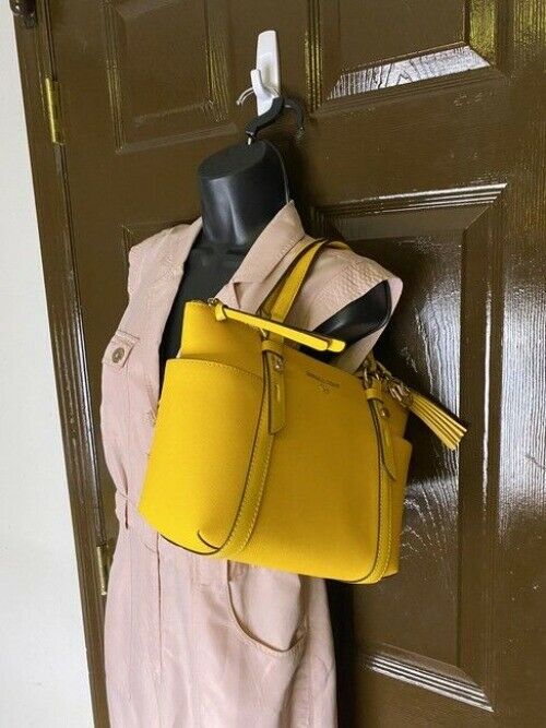 Michael Michael Kors Small Sullivan Convertible Top Zip Tote Yellow Leather Cros