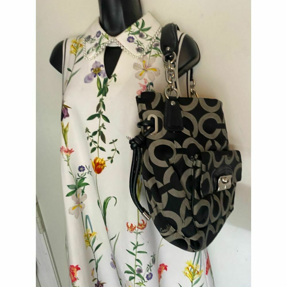 Coach Women's Large Black Tan Fabric Tote Bag