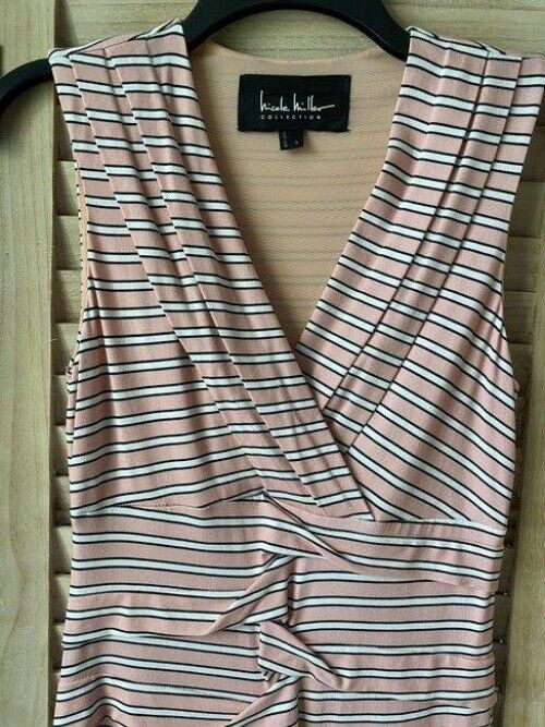 Nicole Miller pink white w new stripe w ruffle detail msrp small long casual max