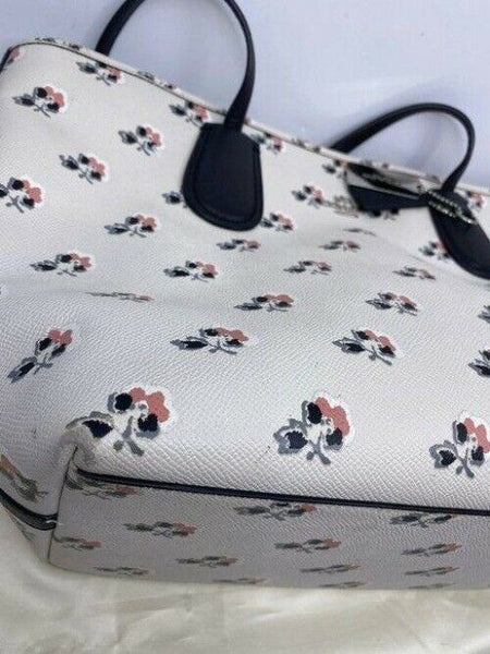 Coach shopping xl floral great condition msrp white black leather tote