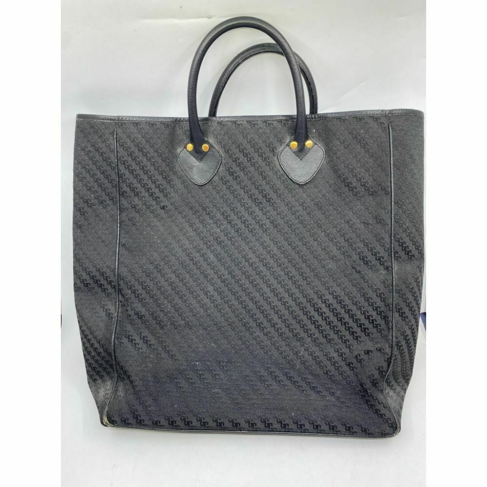 GUCCI XL Vintage Tote Bag Black Jacquard Fabric w/ Leather Trim
