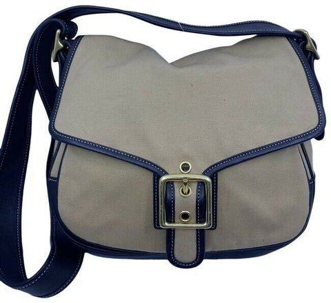 coach fabric canvas medium tan black canvas leather cross body bag