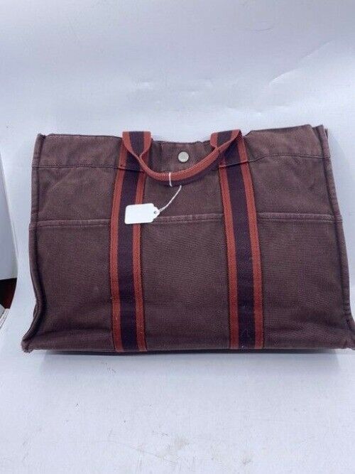 Hermes Toile Fourre Tout Mm Burgundy Fabric Tote