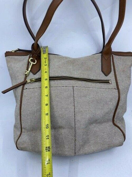 Fossil Tote Brown White Nylon Fabric Shoulder Bag