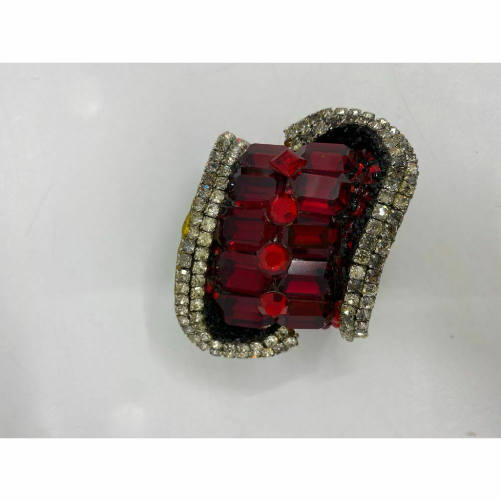 Rare! WENDY GELL 1985 Signed Red Be Jeweled Cuff Bracelet