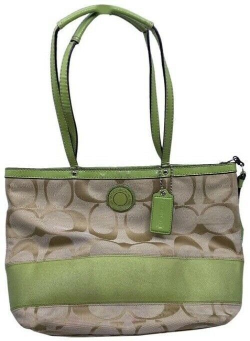 Coach Shopper Green Fabric Shoulder Bag