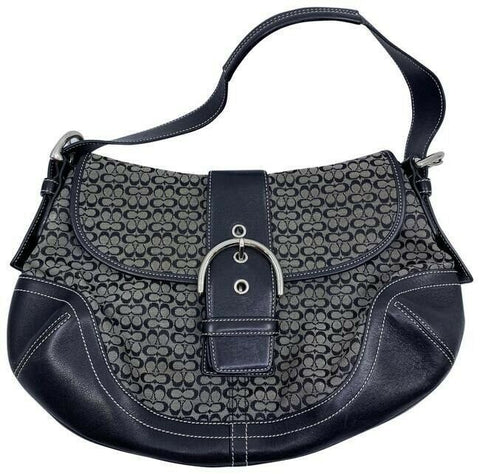 coach medium material black beige fabric shoulder bag
