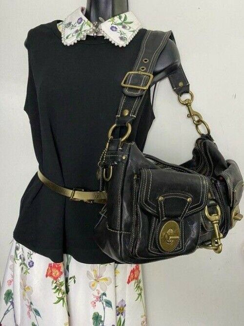 coach large black leather shoulder bag