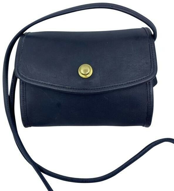 coach vintage flap navy leather cross body bag