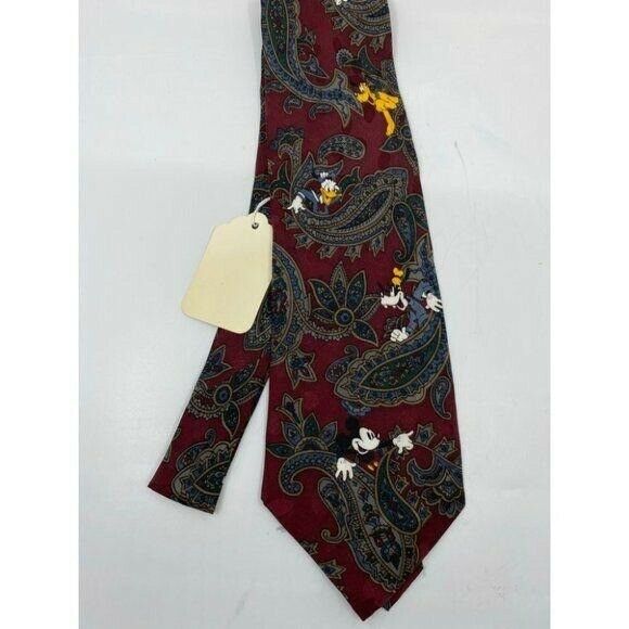 NWOT Disney Novelty Paisley Neck Tie Red Blue Silk