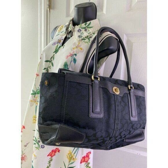 COACH Large Black Jacquard Fabric Tote Bag