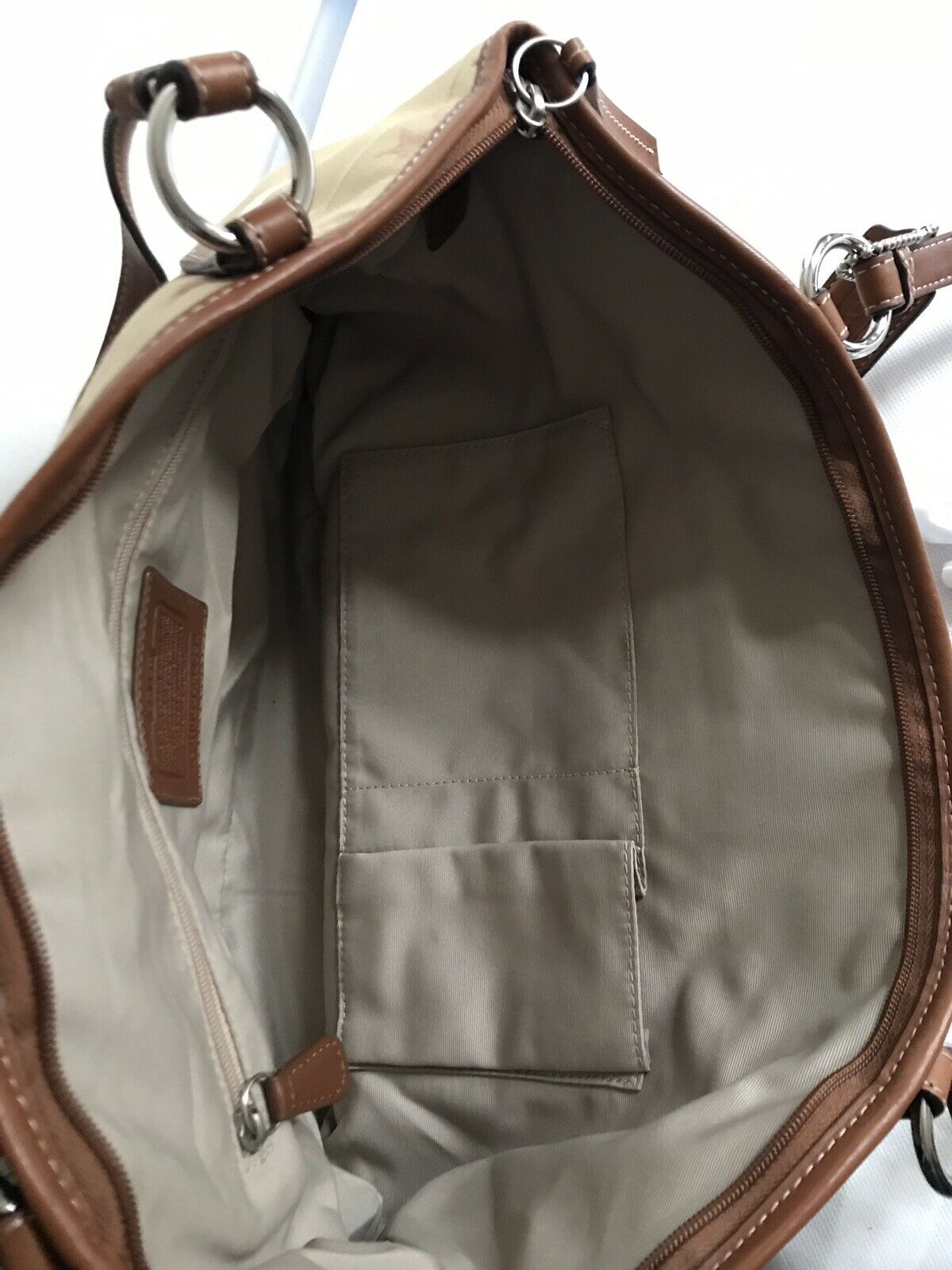 COACH Khaki Medium/Large Satin Monogram Tote