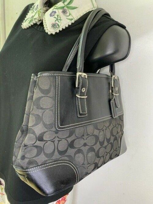 coach bag gray black fabric tote