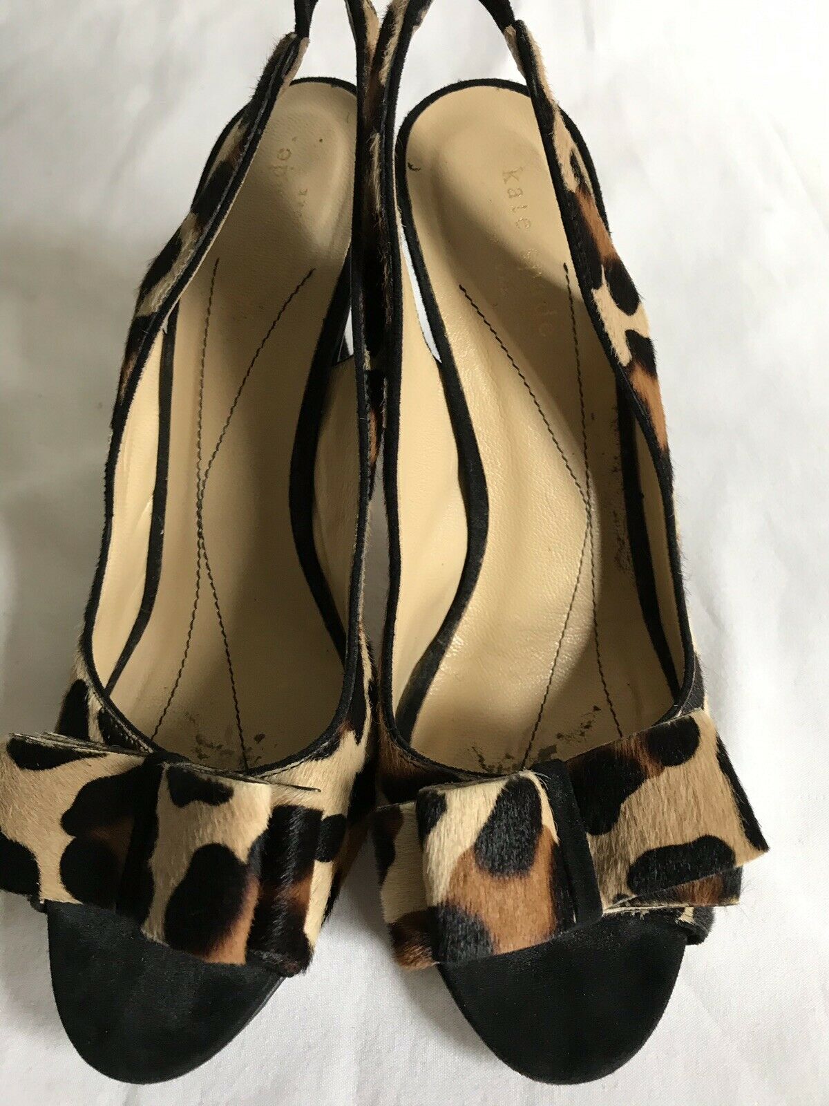 KATE SPADE calf Hair Animal Leopard Print Peeptoe Slingback Platform heels 7.5