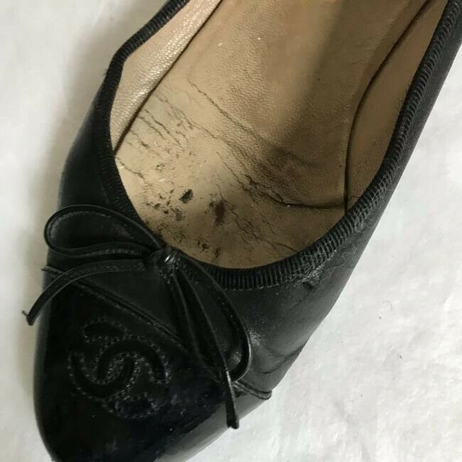 chanel black cap toe flats size eu