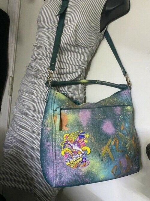 kate spade w hand shoulder customized by me w applique blue green shoulder bag