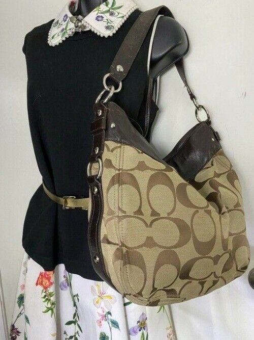 coach brown beige fabric shoulder bag