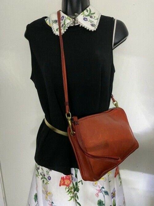 coach vintage medium red leather cross body bag