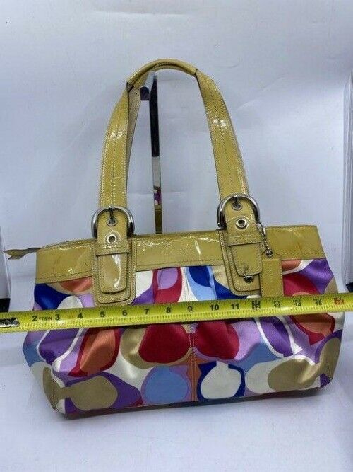 coach bag purple blue red fabric tote