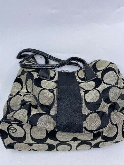 Coach Middle Clasp Black Fabric Shoulder Bag