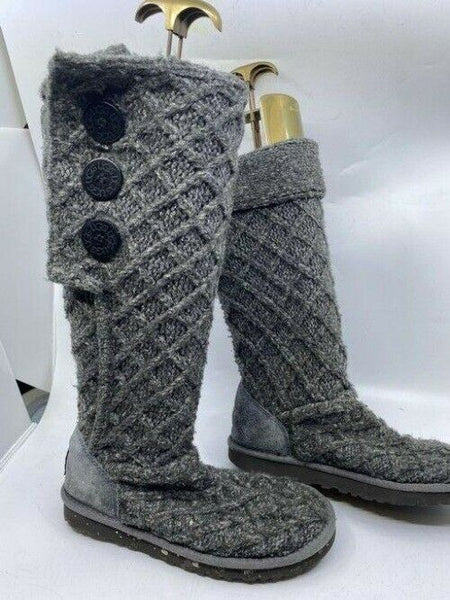 ugg australia gray knitted tall wood button winter bootsbooties size us