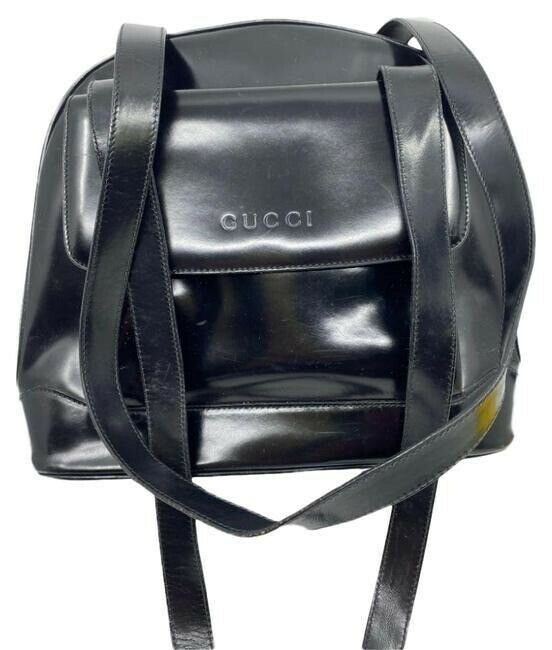 GUCCI Vintage Black Smooth Leather Shoulder Bag