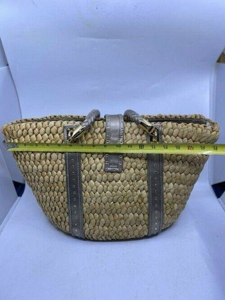 michael kors shopping xl w w leather trim gray beige woven tote