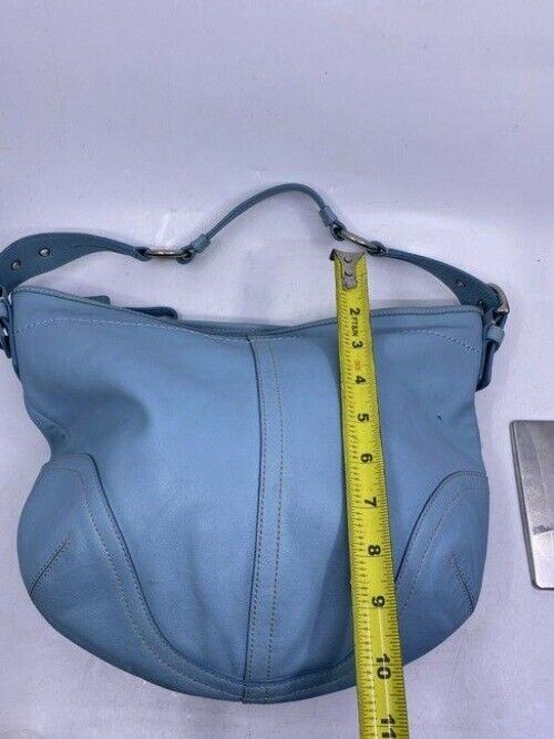 coach large light blue leather shoulder bag