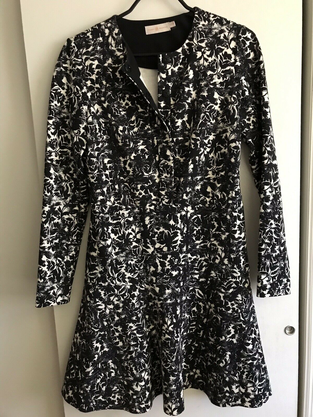 TORY BURCH Black/ White LS Floral Dress XS