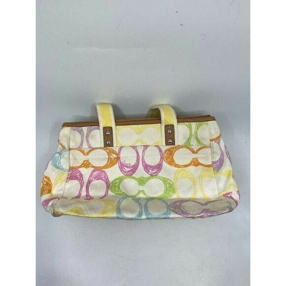 Coach Women's White Yellow Medium Fabric Tote Bag