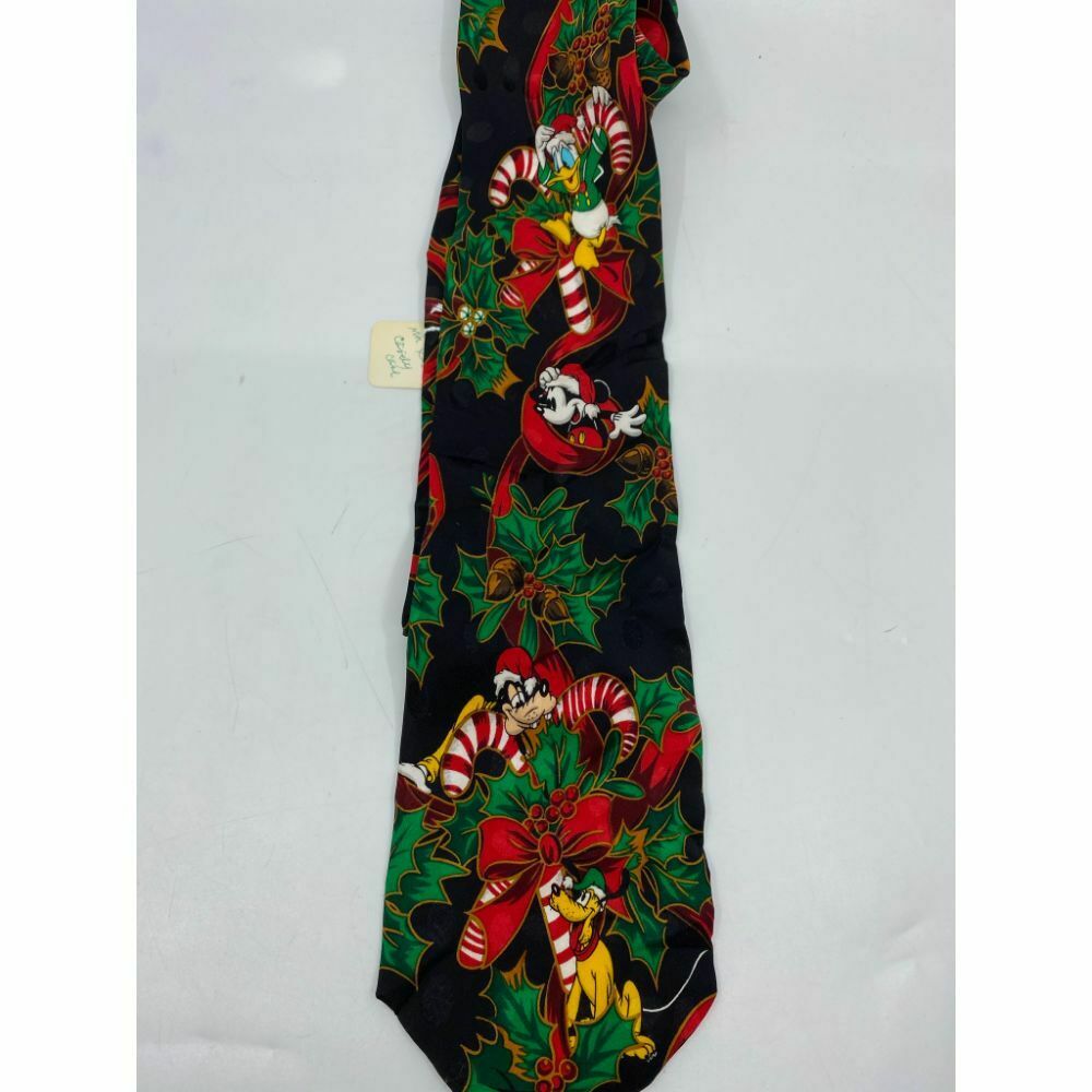 New! Mickey and Friends Disney Black Red Green Christmas Theme Neck Tie Msrp 59