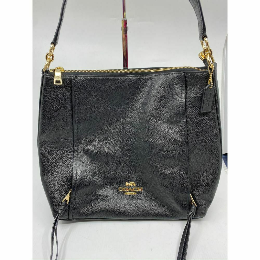 Coach Black Leather Classic Tote Bag Multiple Compartments