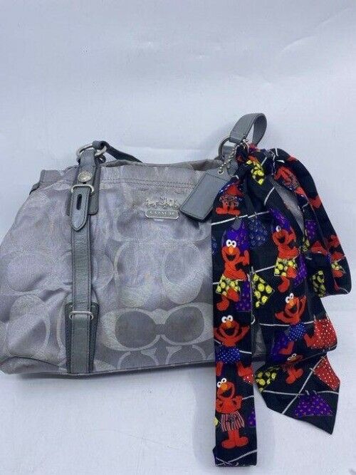 coach w w detachable specialty tie accent silver shoulder bag