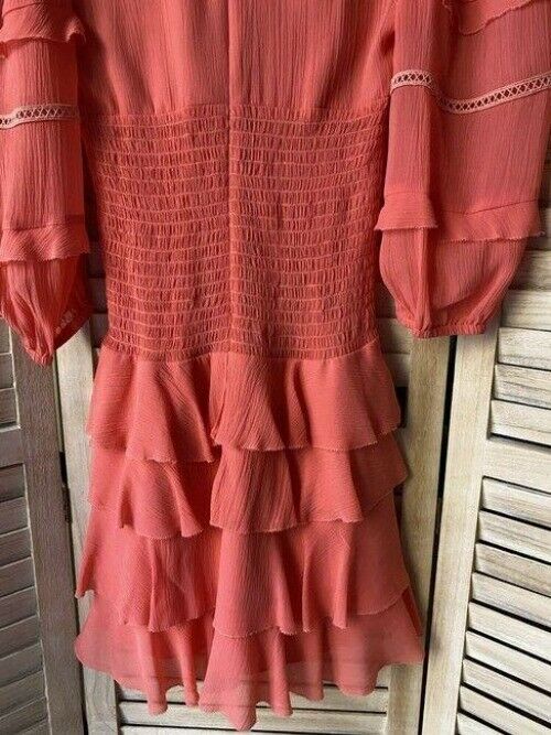 Nicole Miller Coral New Ruffled Small Msrp Short Casual Dress