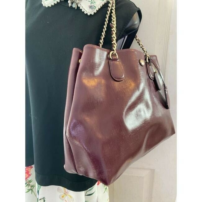 COACH XL Burgundy Leather Shopping Tote Bag
