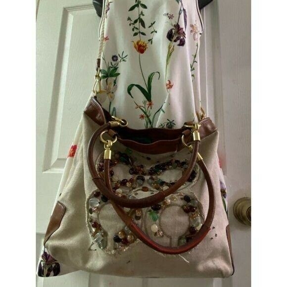 COACH Large Tan Brown Jacquard Fabric Tote Bag