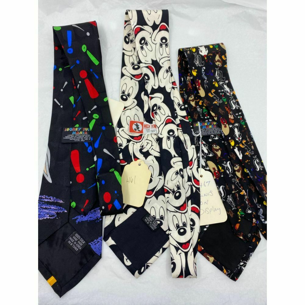 New Lot of 3 Neck tie Disney, Looney Tunes Black Red White Total Msrp 75
