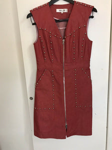 DIANE VON FURSTENBERG Red Denim Studded Dress sz 6