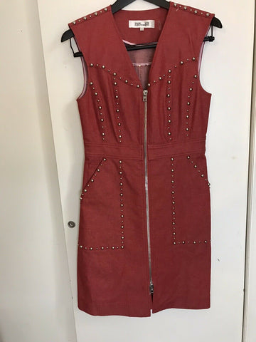 DIANE VON FURSTENBERG Red Denim Studded Dress sz 6