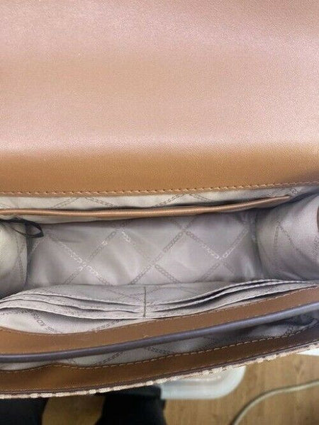 Michael Kors New Medium Logo Allover Brown Coated Canvas Cross Body Bag