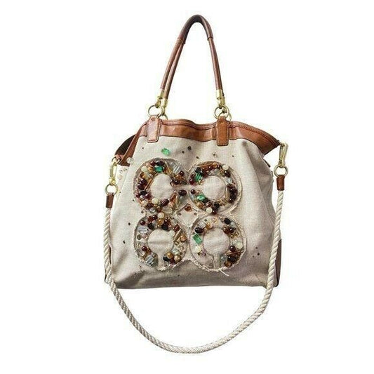 COACH Large Tan Brown Jacquard Fabric Tote Bag