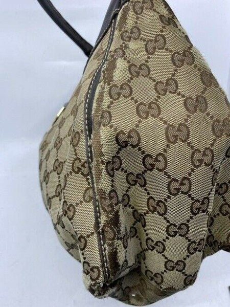 Gucci tote all over logo beige brown jacquard fabric hobo bag