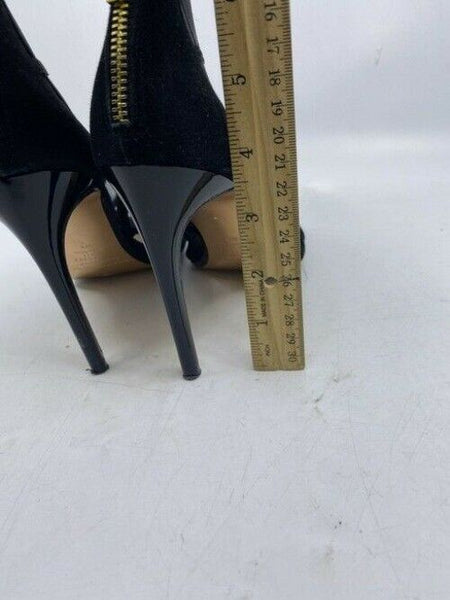 Black Xstal Mesh Peep Toe Heels In Leather Bootsbooties Size Eu