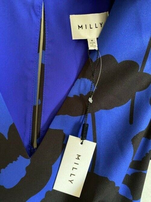 milly blue black new printed msrp short formal dress