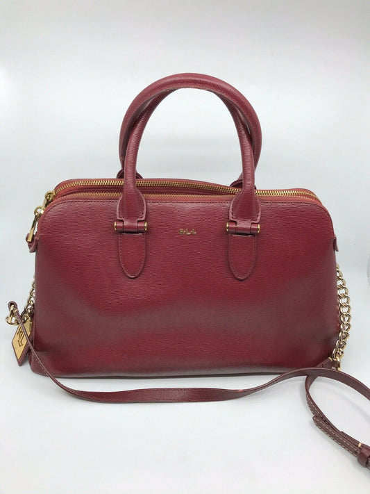 RALPH LAUREN Medium Brown Leather Logo Tote
