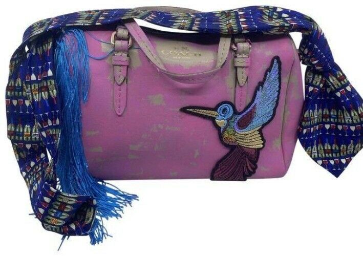 Coach w hand shoulder customized by me w applique street pink tan shoulder bag