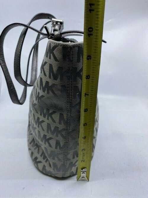 michael kors bag all over logo medium gray silver jacquard fabric tote