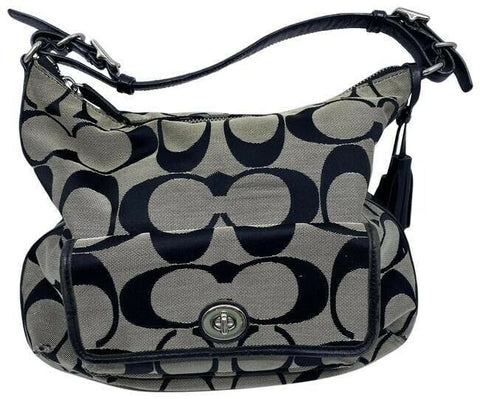 Coach Medium Msrp Black Beige Jacquard Fabric Shoulder Bag