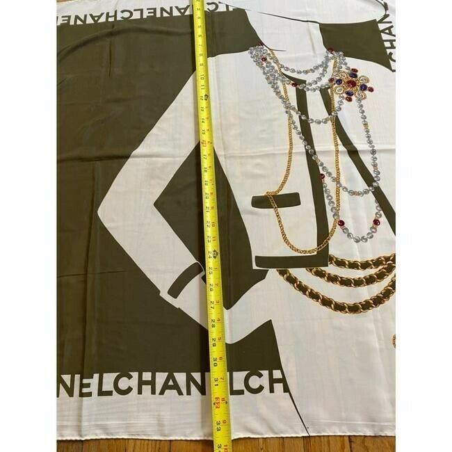CHANEL Vintage Silk Ivory Scarf W/ iconic Chanel Lady design
