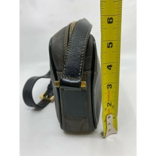 Fendi Vintage Signature Stripe Coated Canvas Brown Tan Shoulder Bag